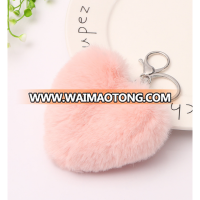 plush rabbit fur keychain luxury heart shape faux fur keychain