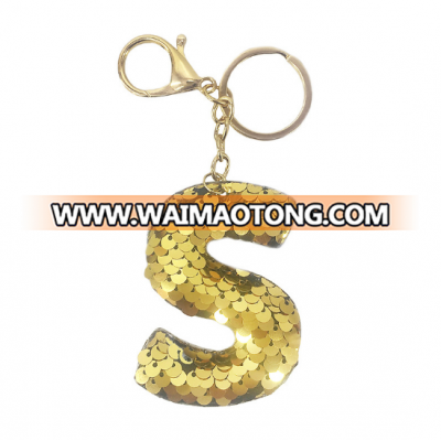 Manufacturer custom reflective sequins English letter S keychain