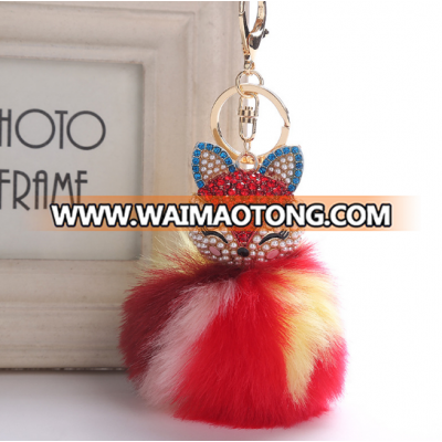 Creative fox head large rabbit hair ball diamond alloy bag pendant