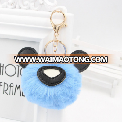 Pu leather cartoon panda hair ball keychain